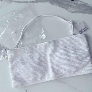 MONDAY SWIMWEAR (L) Top Bikini White Sand Crinkle Tube Bandeau